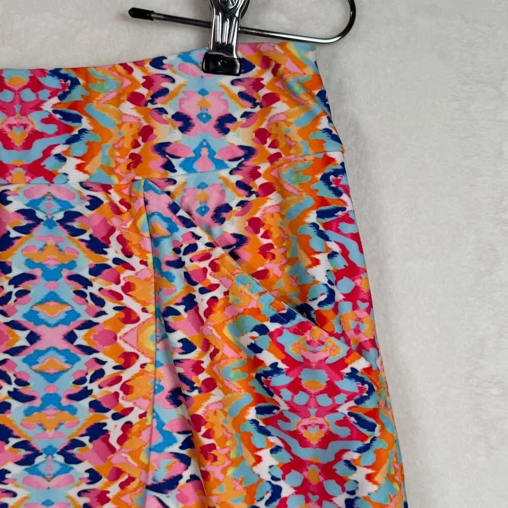 Tzu Tzu Skort M Colorful Abstract Geometric Print Pleated Hem Golf Tennis USA